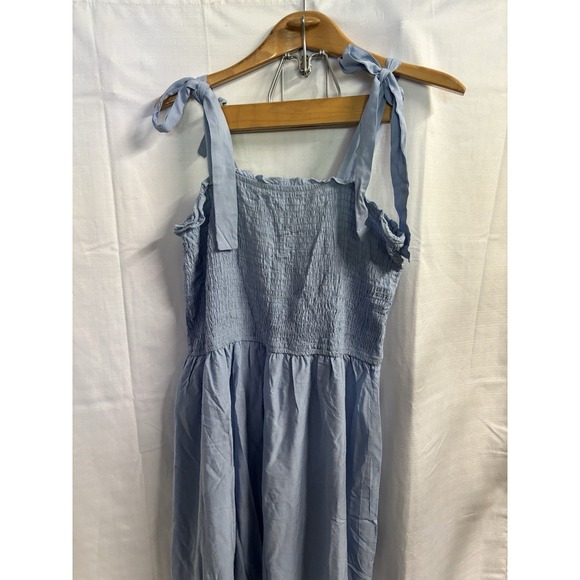 Women's Blue Nap Dress XXL Smocked Elastic‎ Top Shoulder Ties Viscose - Picture 5 of 7